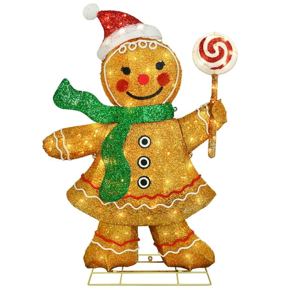 47" Pre-Lit Outdoor Gingerbread Woman Christmas Holiday Dcor with 132 Warm White Twinkling LED Lights