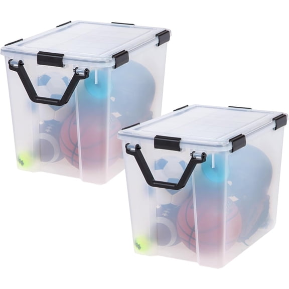 47 Qt WeatherPro Plastic Gasket Storage Bins 2 Pack Clear Black Tight Seal Stackable Nestable Tote Tub with Lids