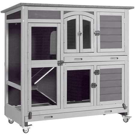 Aivituvin 47" Rabbit Hutch Indoor Outdoor Bunny Cage on Wheel Bunny House with Tray