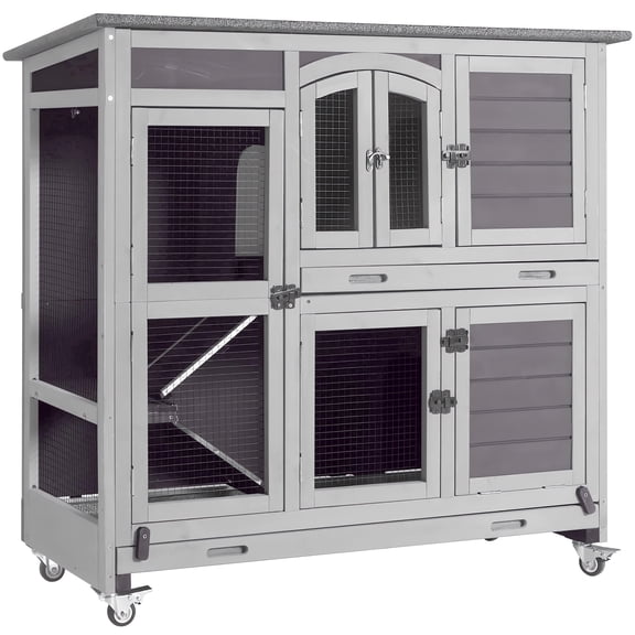 Aivituvin 47" Rabbit Hutch Indoor Outdoor Bunny Cage on Wheel Bunny House with Tray