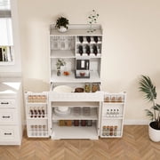 70 Buffet Cabinet with Hutch, Modern Farmhouse Sideboard with 2 Drawers & Barn Doors, Kitchen Storage Buffet for Dining Room, Coffee Bar Station,White