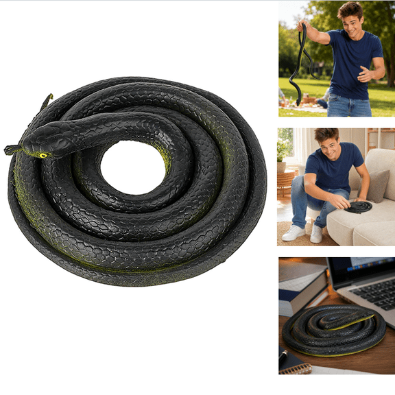 47" Realistic Rubber Snake - Coiled Fake Black Mamba for Garden to Keep Birds & Squirrels Away - Scary Prank Stuff & Halloween Prop for Adults Black