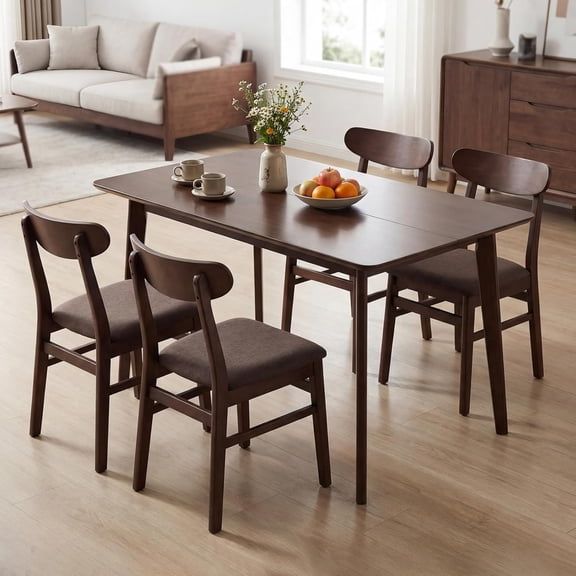 47" Rectangular Dining Table for 4-6 People, Solid Rubber Wood Legs, Mid  Modern Kitchen Table with Walnut Finish