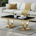 thumbnail image 1 of 47" Rectangular Faux Marble Coffee Table, Modern Gold Mirrored Stainless Steel Double U-Shaped Base, Center Table, Cocktail Tea Table for Living Room, Office, 1 of 6