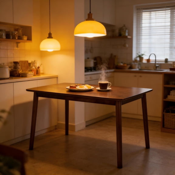 47'' Rectangular Solid Wood Dining Table, Mid-Century Modern Kitchen Table with Rounded Corners, Easy to Assemble, Walnut