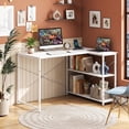 thumbnail image 1 of 47" Reversible L Shape Desk with Power Outlets & Adjustable Storage Shelves, Corner Computer Desk for Home Office Gaming,White, 1 of 9