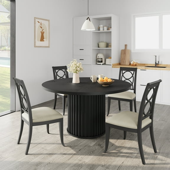 47" Round Dining Table for 4-6 People, Dining Room Table with Sturdy Waveform Metal Pedestal Base, Farmhouse Circle Kitchen Table for Dining Room, Kitchen,Table only