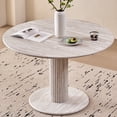 thumbnail image 1 of 47" Round Dining Table for 4, [Cylinder Pedestal Base] [Stone-Patterned] Modern Circle Dinner Table for Kitchen Dining Living Room, Gray Stone-patterned, 1 of 10