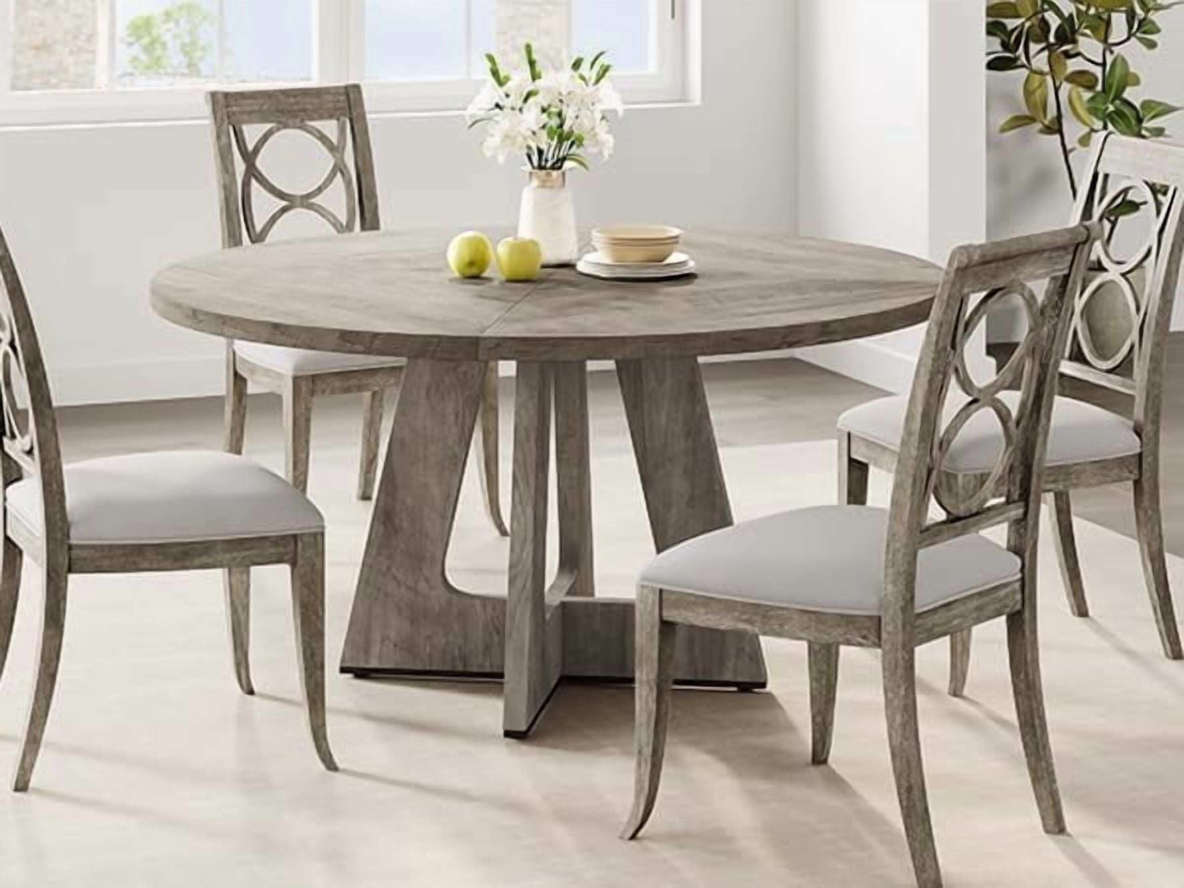 47" Round Dining Table Set for 4 to 6, Farmhouse Kitchen Table with Wooden Top and Pedestal Base, Circle Dinner Table for Dining Room, Kitchen Room - Grey (No Chairs)
