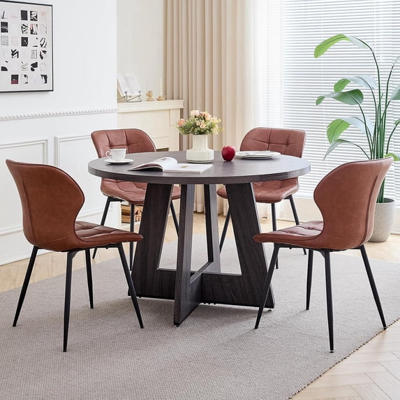 47" Round Dining Table Set for 4 Modern Kitchen Table with 4 Faux ...