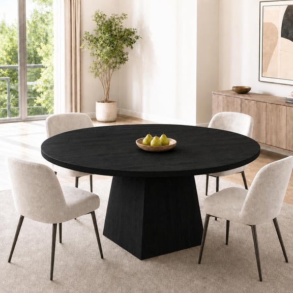 47" Round Dining Table for 4-6, Modern Circle Kitchen Table with 1.18" Thick Top and Sturdy Pedestal Base for Small Spaces
