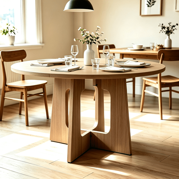 47" Round Dining Table for 4-6 People, Dining Room Table with Wood Grain Pedestal Base, Circle Kitchen Table for Dining Room, Kitchen, Living Room