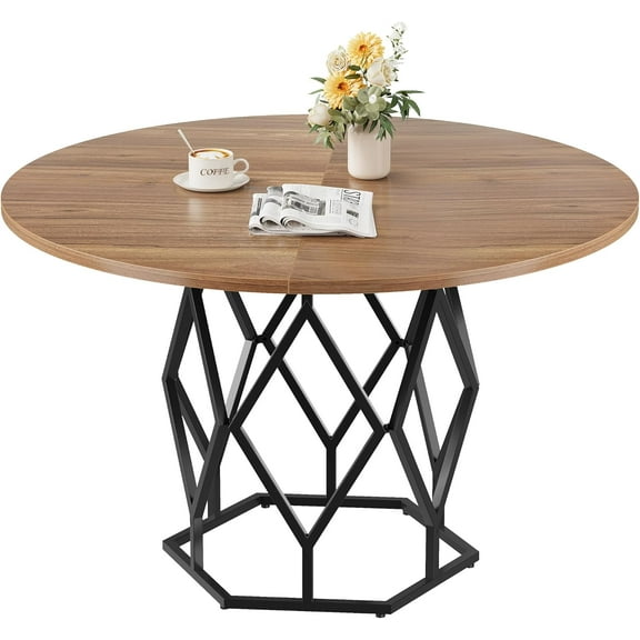 47" Round Dining Table for 4-6 People – Metal Base, Multi-Functional for Kitchen, Living Room, Office, Easy Assembly