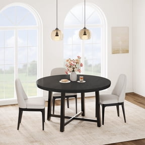 47" Round Dining Table for 4-6 People, Modern Black Kitchen Table with Metal Legs, Space Saving Circle Dining Room Table (No Chairs)