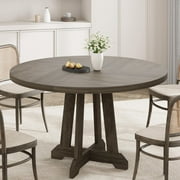 47 Round Dining Table for 4-6 People, Wooden Rustic Kitchen Table with Crossed Legs