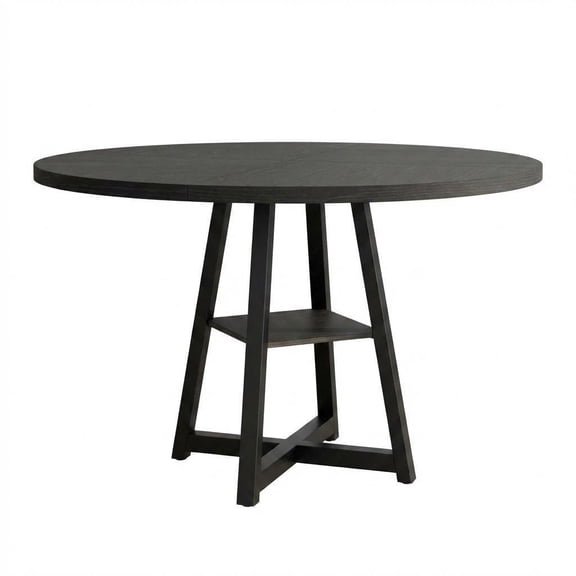 47" Round Dining Table for 4-6, Star-Shaped Iron Base & Wood Top, Compact Modern Industrial Kitchen & Apartment Table