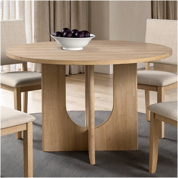 47" Round Dining Table for 4, Natural Finish Pedestal Base, Transitional Style Dining Room Table