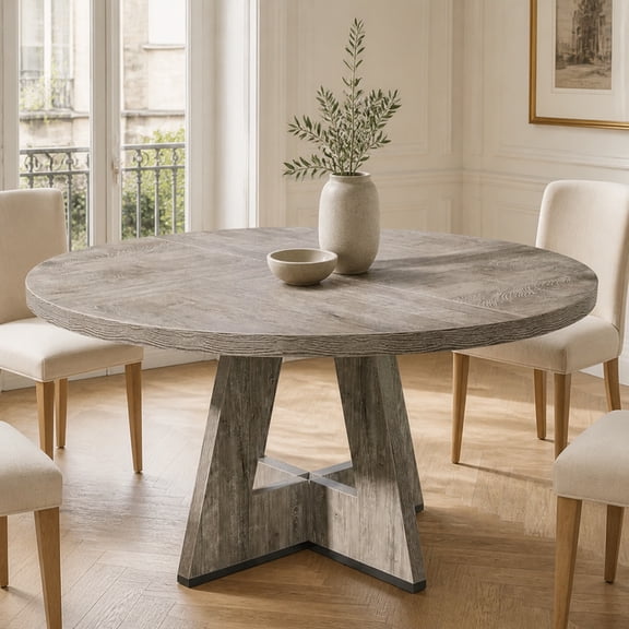 47" Round Dining Table for 4, Wooden Farmhouse Kitchen Table, Sturdy Dinner Table for Family Meals & Gatherings