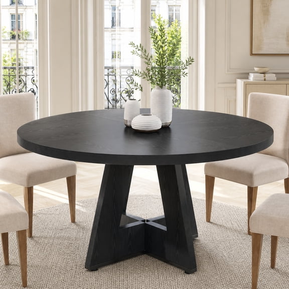 47" Round Dining Table for 4, Wooden Farmhouse Kitchen Table, Sturdy Dinner Table for Family Meals & Gatherings
