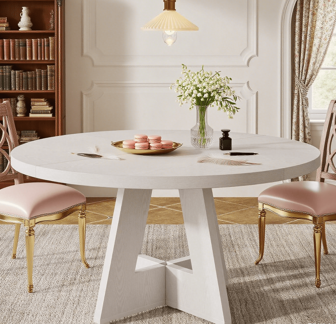 47" Round Dining Table for 4, Wooden Farmhouse Kitchen Table, Sturdy Dinner Table for Family Meals & Gatherings