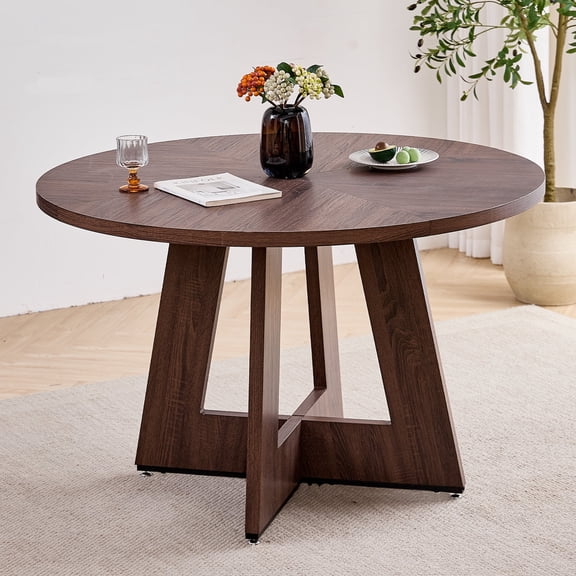 47" Round Dining Table for 4 People, Modern Farmhouse Wooden Table for Kitchen Living Room