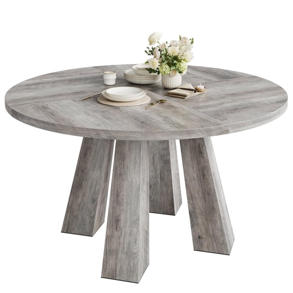 47" Round Farmhouse Dining Table for 4 | Sturdy Kitchen Table & Breakfast Nook Centerpiece Space-Saving Design for Dining Room (Table Only)