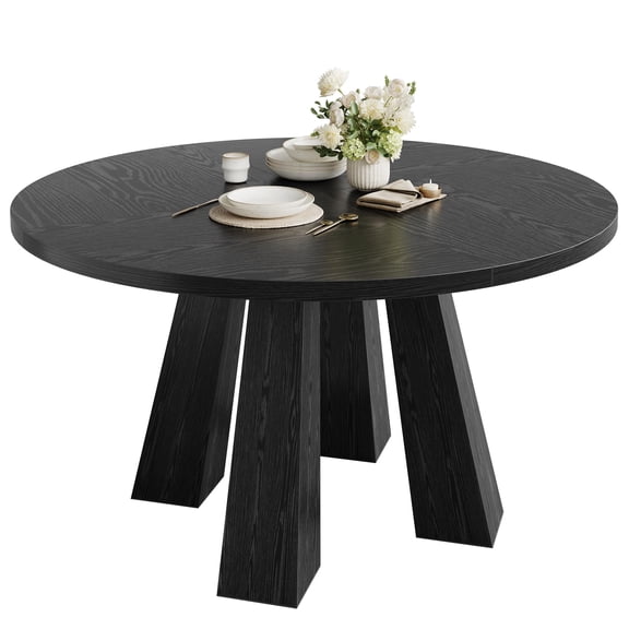 47" Round Farmhouse Dining Table for 4 | Sturdy Kitchen Table & Breakfast Nook Centerpiece Space-Saving Design for Dining Room (Table Only)