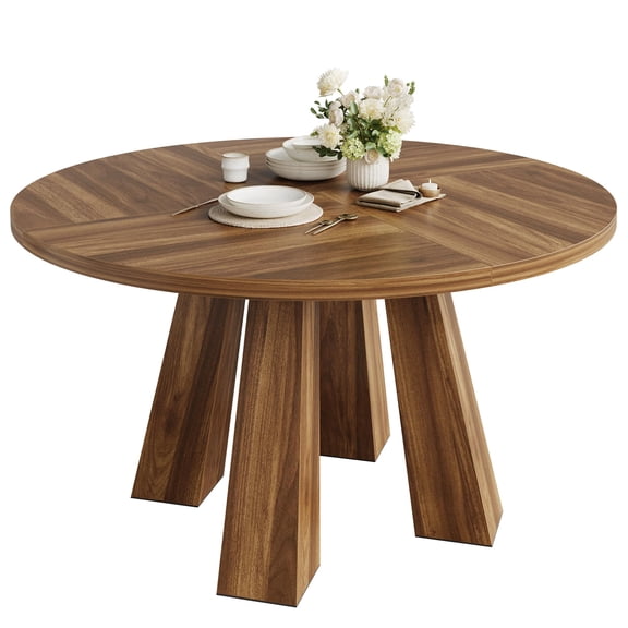 47" Round Farmhouse Dining Table for 4 | Sturdy Kitchen Table & Breakfast Nook Centerpiece Space-Saving Design for Dining Room (Table Only)
