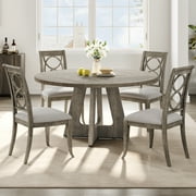 47'' Round Large Dining Table Set for 4 to 6,Mid Century Wood Dinner Table with Wide Tabletop and Cross Base,Dining Room Table for Home Dining Room or Living Ro