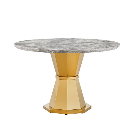 47" Round Marble Dining Table with High Gloss Faux Marble Top & Stainless Steel Base - Modern Kitchen Dining Table for Family Gatherings (Gold/Gray, 400 lbs Capacity) (Table Only)