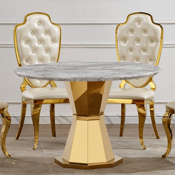 47" Round Marble Dining Table, Modern Kitchen Table with High Gloss ...