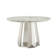thumbnail image 1 of 47" Round Marble-Effect Dining Table, Modern Stainless Steel Base Kitchen Table with High-Gloss Faux Marble Top, Multi-Purpose Heavy-Duty Dining Room Table (Silver & White), 1 of 9