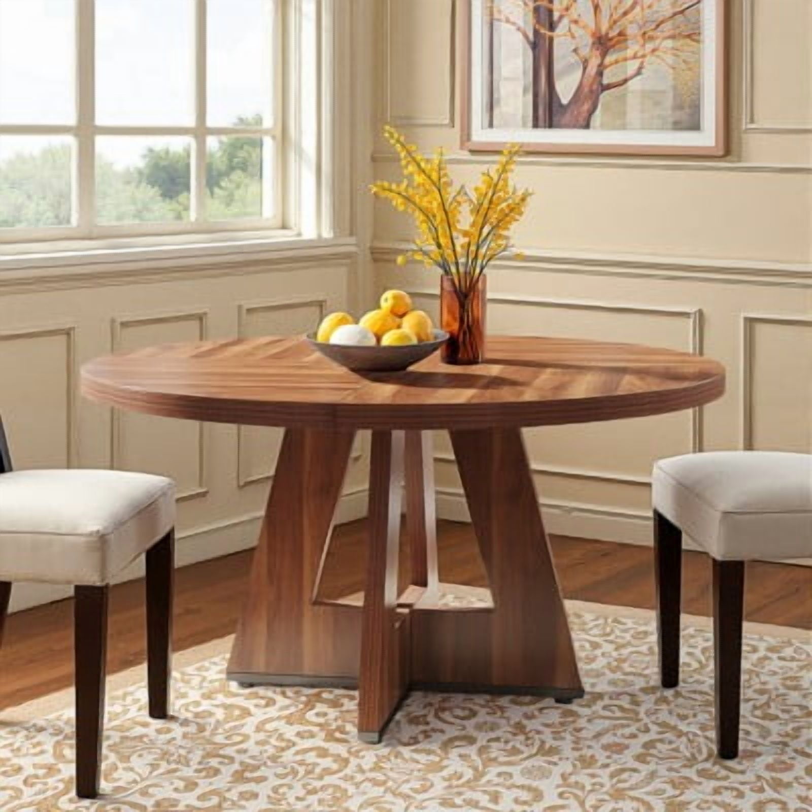 47" Round Solid Wood Dining Table Farmhouse Style Kitchen Table 4 ...