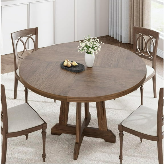 47" Round Wooden Dining Table for 4 - Modern Farmhouse Kitchen & Dining Room Table withSoli dWood Top & Sturdy Metal Legs (Only Table)