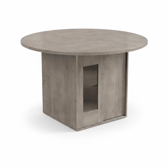 47" Round Wooden Dining Table with 2-Tier Shelf – Sliding Door Storage, Seats 4-6 – Rustic Farmhouse Table for Kitchen & Dining Room