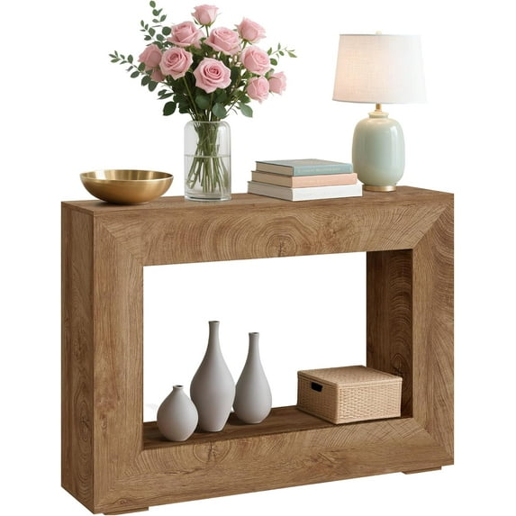 47" Rustic Farmhouse Console Table with Storage, Narrow Entryway Sofa Table Behind Couch, Distressed Wood Finish, Easy Assembly MDF Furniture for Hallway, Living Room, Foyer