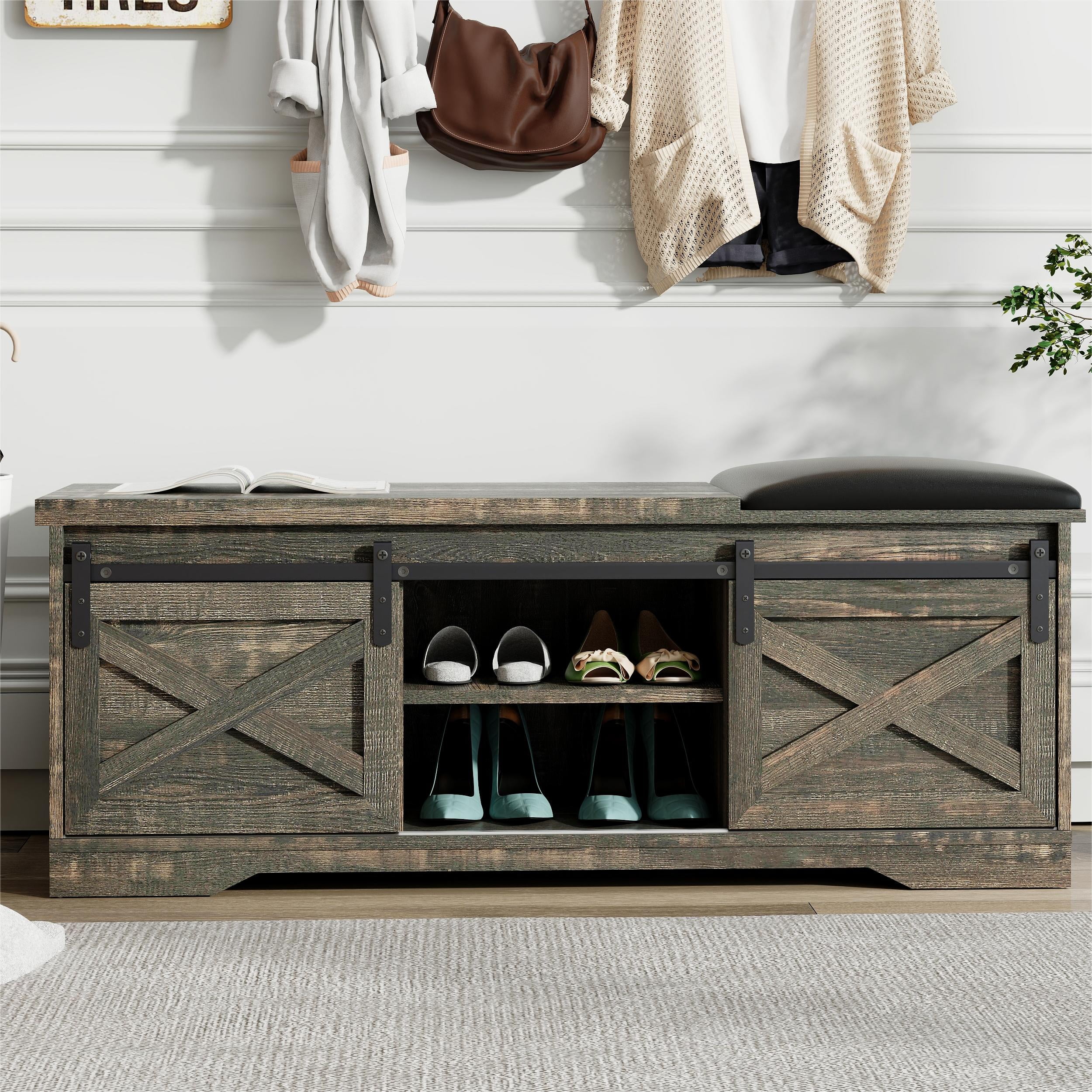 Farmhouse shoe storage bench hotsell