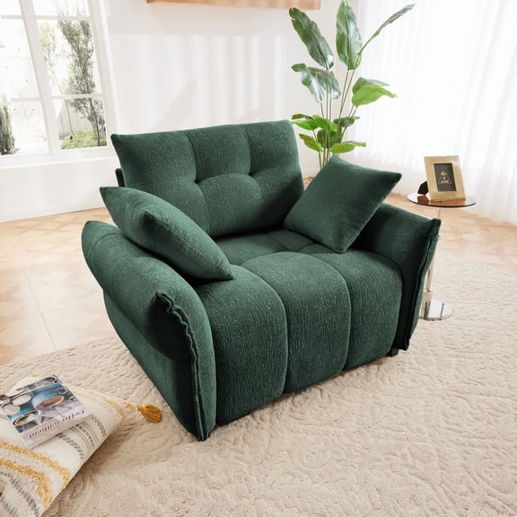 Modern Single Seater Sofa 47" with High-Resilience Cushions and Green Chenille