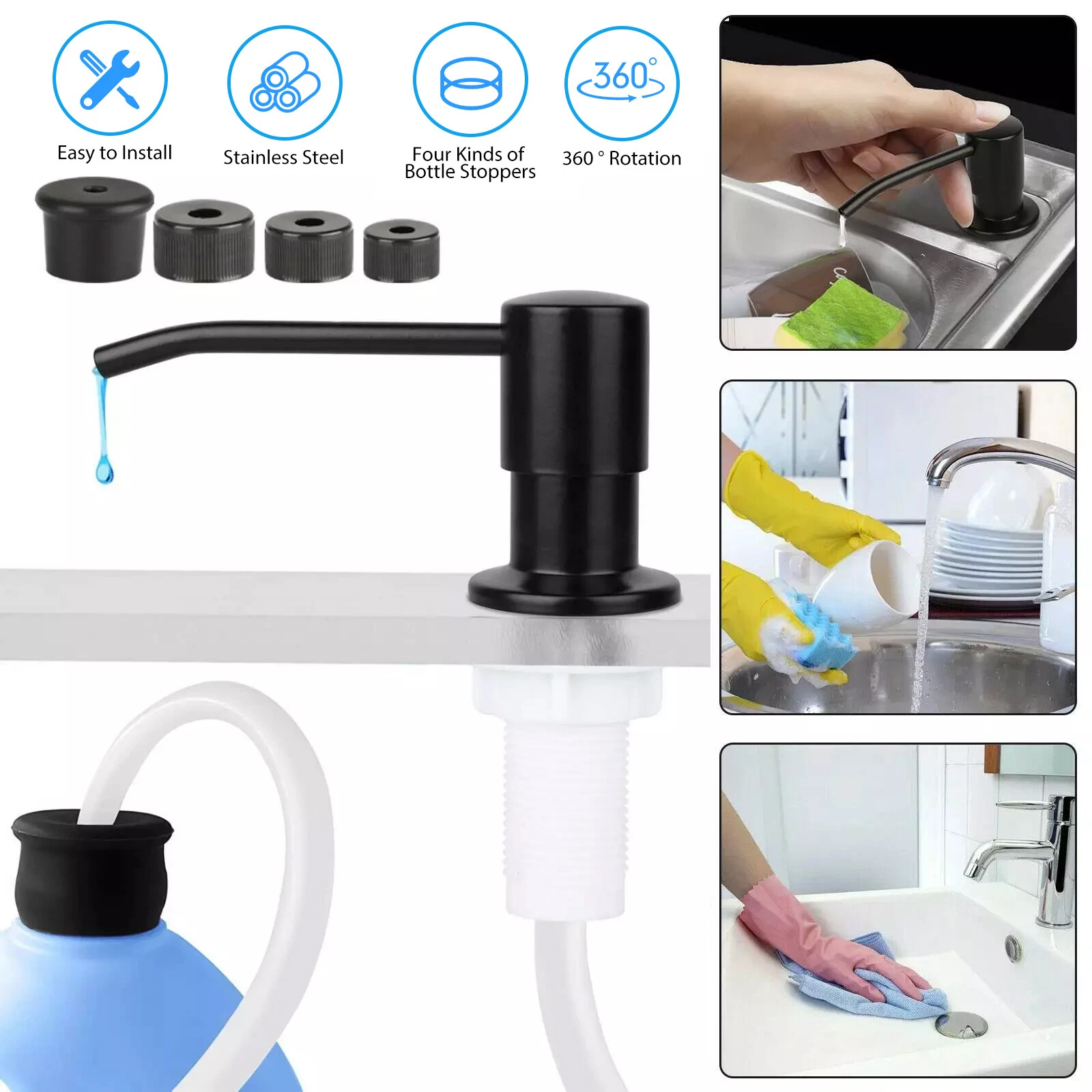 Soap Dispenser For Kitchen Sink, Mecyfaty Under Counter Sink Soap Dispenser Pump With 39" Extension Tube Kit, Built In ABS Kitchen Dish Soap Dispensers With Sponge Holder, No More Refills, Chrome - View #8