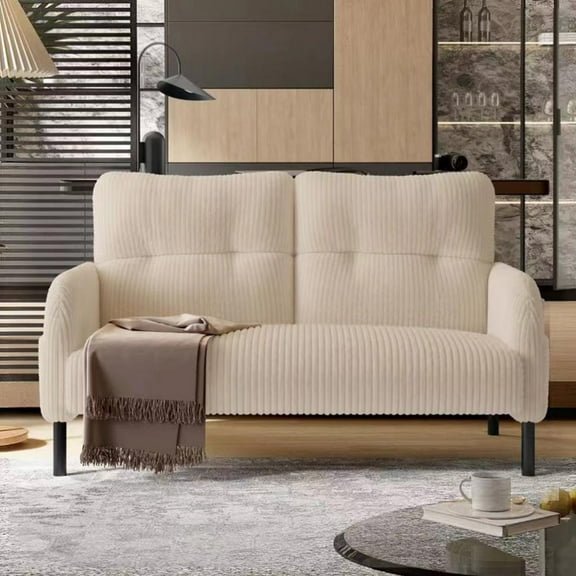 47" Small Loveseat Sofa Couch for Small Spaces,Corduroy Upholstered 2-Seater Love Seats for Apartment, Bedroom,Office,Beige