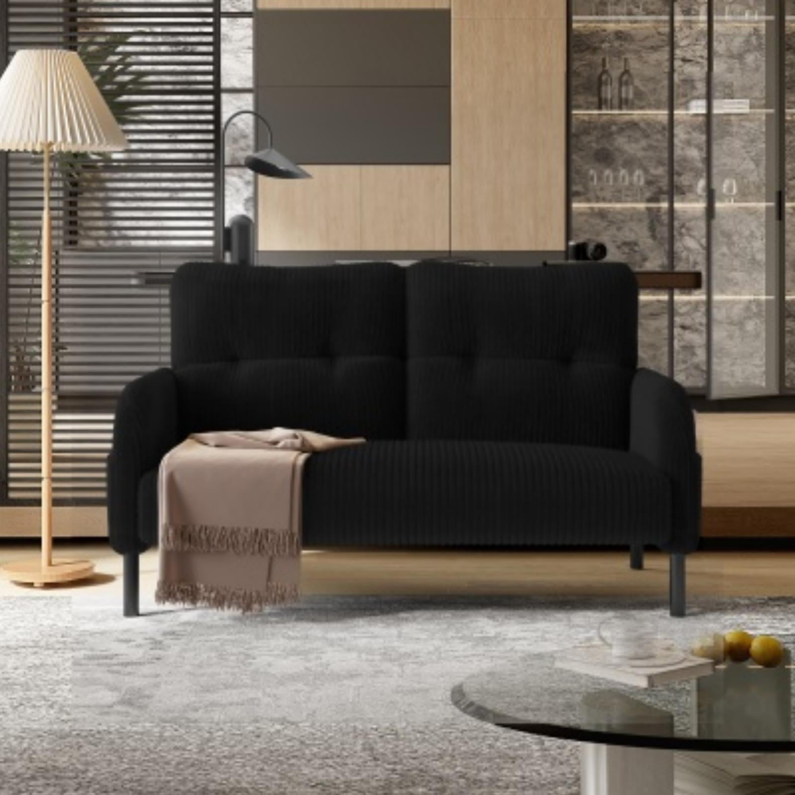 47" Small Loveseat Sofa Couch for Small Spaces,Corduroy Upholstered 2-Seater Love Seats for Apartment, Bedroom,Office,Black