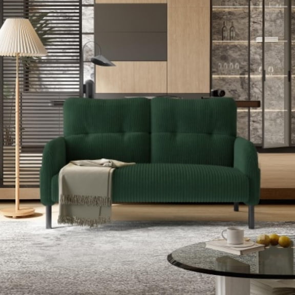 47" Small Loveseat Sofa Couch for Small Spaces,Corduroy Upholstered 2-Seater Love Seats for Apartment, Bedroom,Office,Emerald