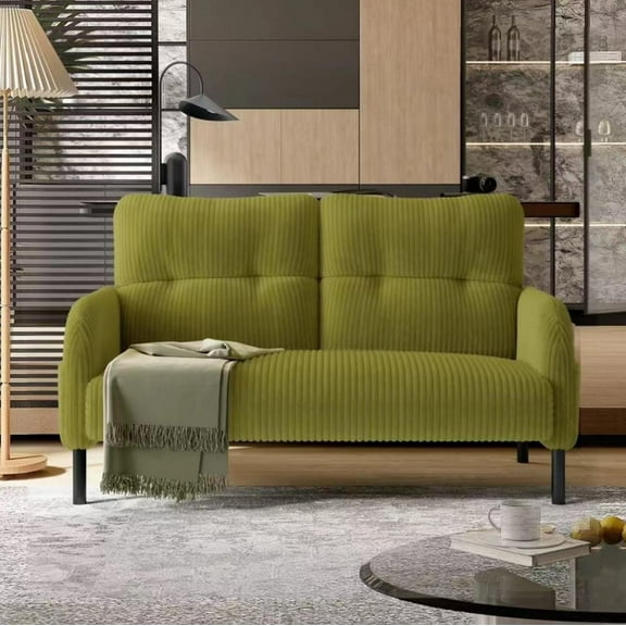 47" Small Loveseat Sofa Couch for Small Spaces,Corduroy Upholstered 2-Seater Love Seats for Apartment, Bedroom,Office,Green