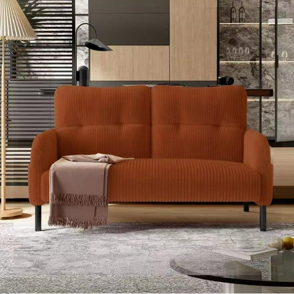 47" Small Loveseat Sofa Couch for Small Spaces,Corduroy Upholstered 2-Seater Love Seats for Apartment, Bedroom,Office,Orange