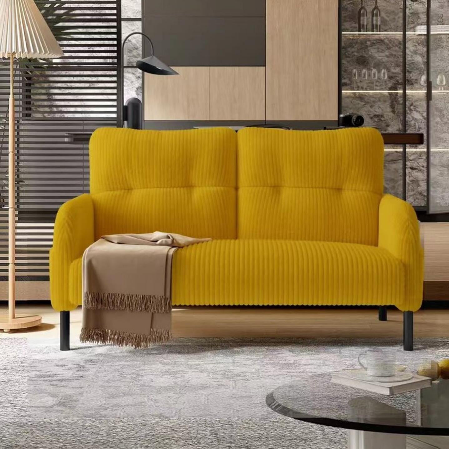 47" Small Loveseat Sofa Couch for Small Spaces,Corduroy Upholstered 2-Seater Love Seats for Apartment, Bedroom,Office,Yellow