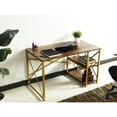 thumbnail image 1 of 47" Solid Wood Desk With Gold Metal Legs, 2 Shelves, 25" X 28", White For Home Office Use Top And Frame, 1 of 3