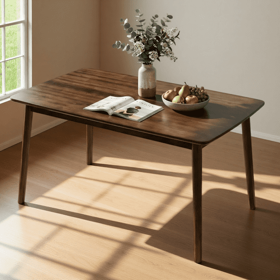 47" Solid Wood Dining Table, Mid Century Modern Rectangular Kitchen Table with Rounded Corners, Small Space for Dining Room Living Room, Walnut