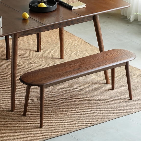 Hanyu 47" Solid Wood Skinny Bench | Walnut Finish Narrow Dining Bench | Mid-Century Modern Entryway Bench for Bed End, Living Room | Rounded Corners | Solid Oak Indoor Furniture