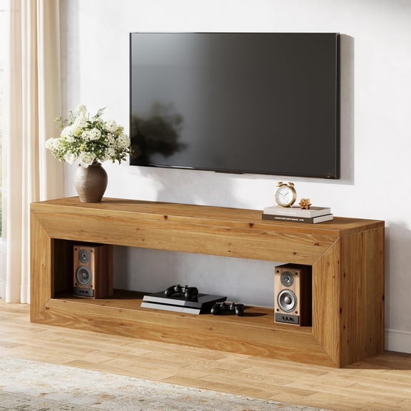 47" Solid Wood TV Stand for 32/43/55" TVs, Farmhouse TV Console with Storage, Low Media Console Television Stands for Living Room, Bedroom