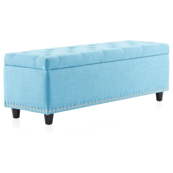 47" Storage Ottoman, Storage with Safety Close Hinge, Linen Button-Tufted Ottoman for Living Room, Entryway, Hallway, Foot Rest, Support 300lbs - Blue